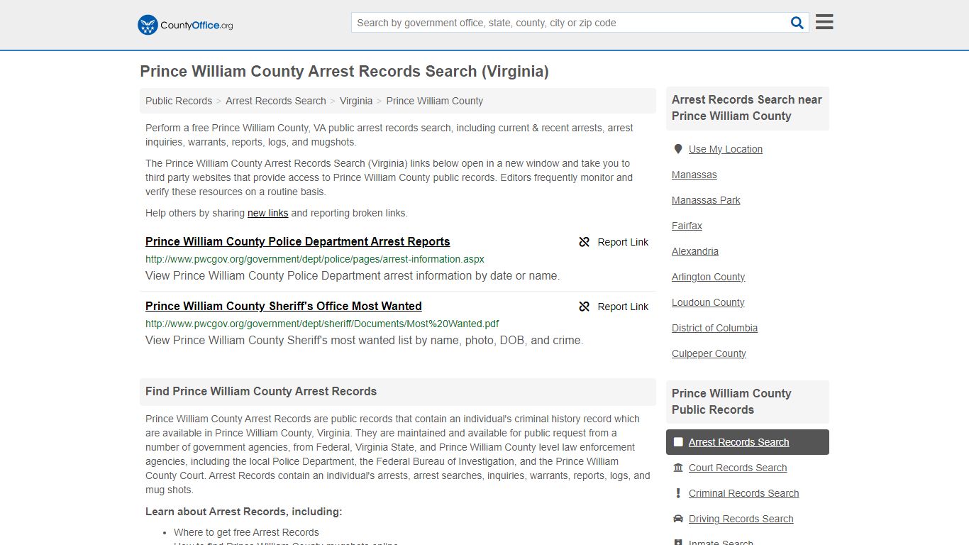 Prince William County Arrest Records Search (Virginia)