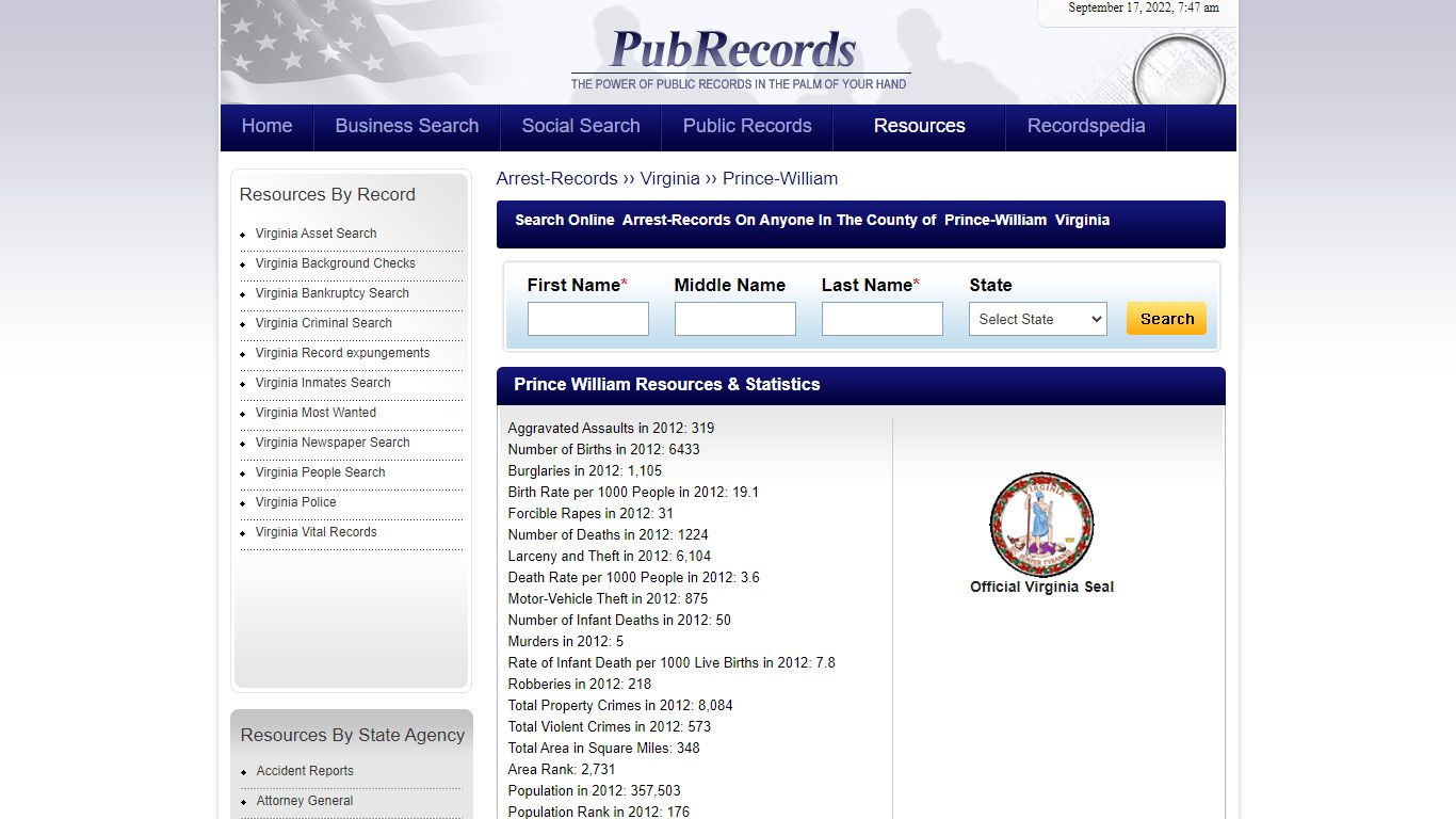 Prince William County, Virginia Arrest Records