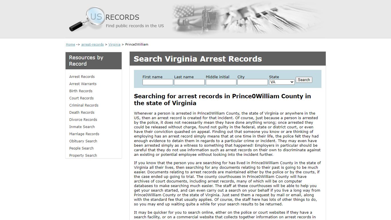 Search Arrest Records Prince William Virginia | US Records